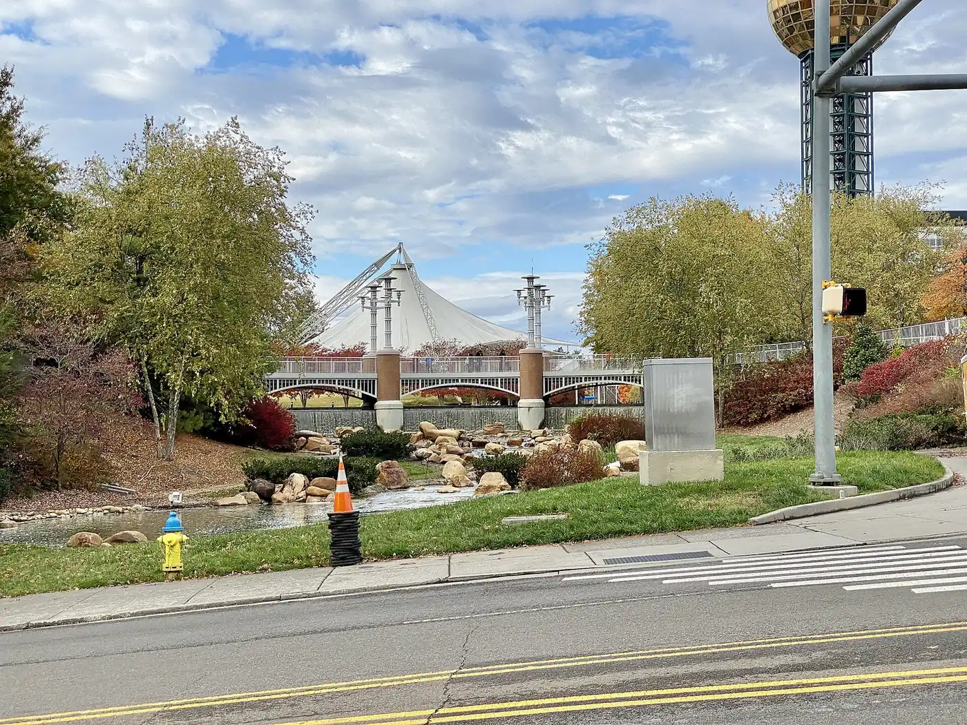 Second Creek, the footbridge and the Tennessee Amphitheater in World's Fair Park, home of First Baptist's Easter Eggstravaganza.