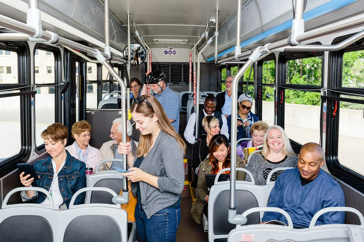 Riders aboard a Knoxville Area Transit bus.