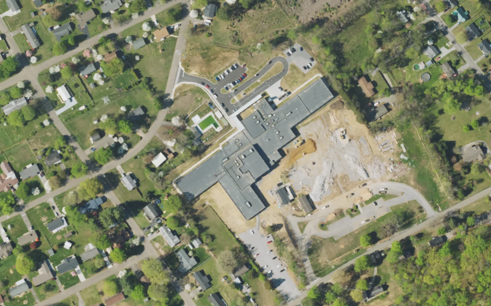 Aerial view of the area around Adrian Burnett Elementary School on Brown Gap Road, Knoxville, from the 2023 National Agriculture Imagery Program survey