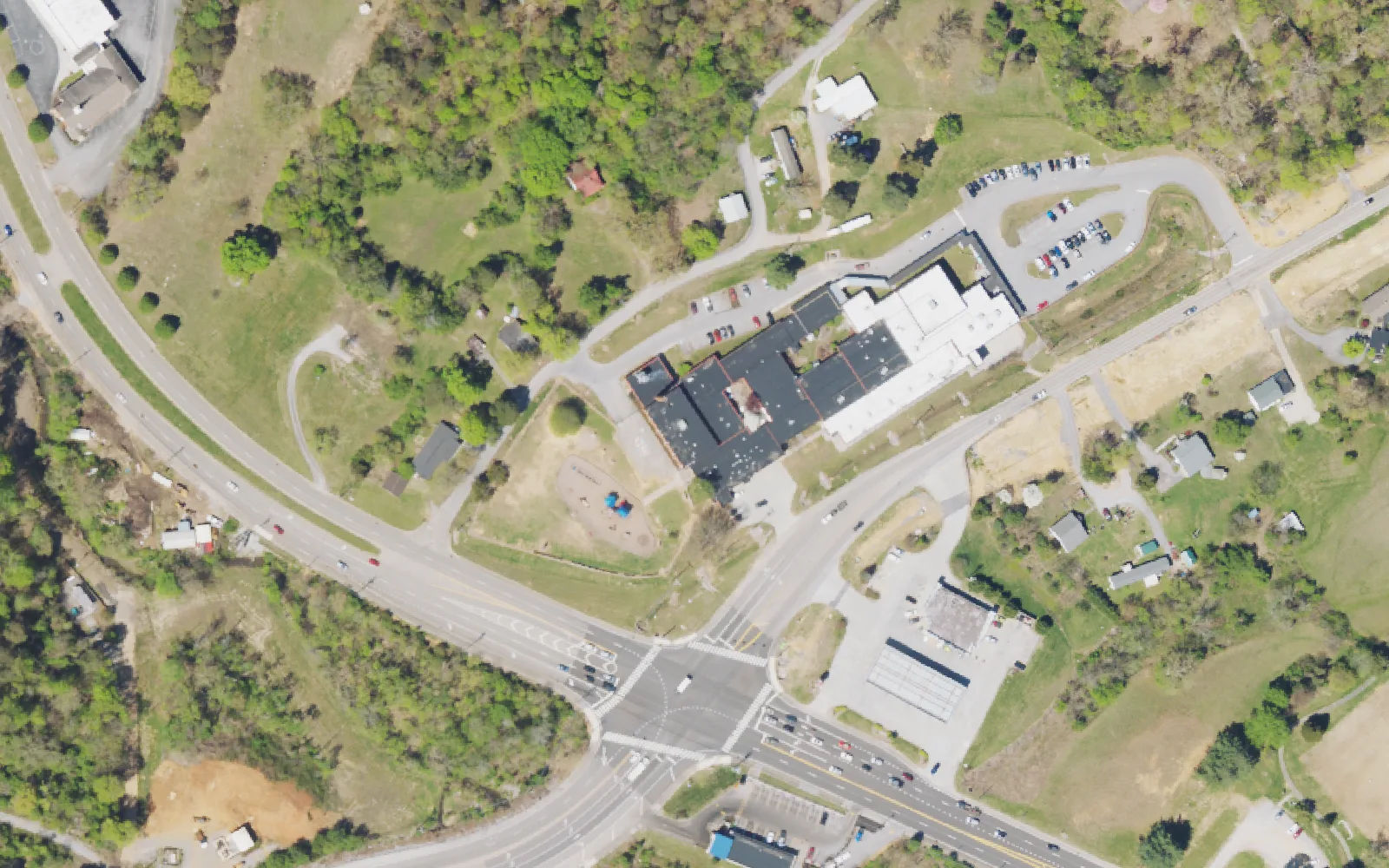 Aerial view of the area around Ball Camp Elementary School on Middlebrook Pike, Knoxville, from the 2023 National Agriculture Imagery Program survey