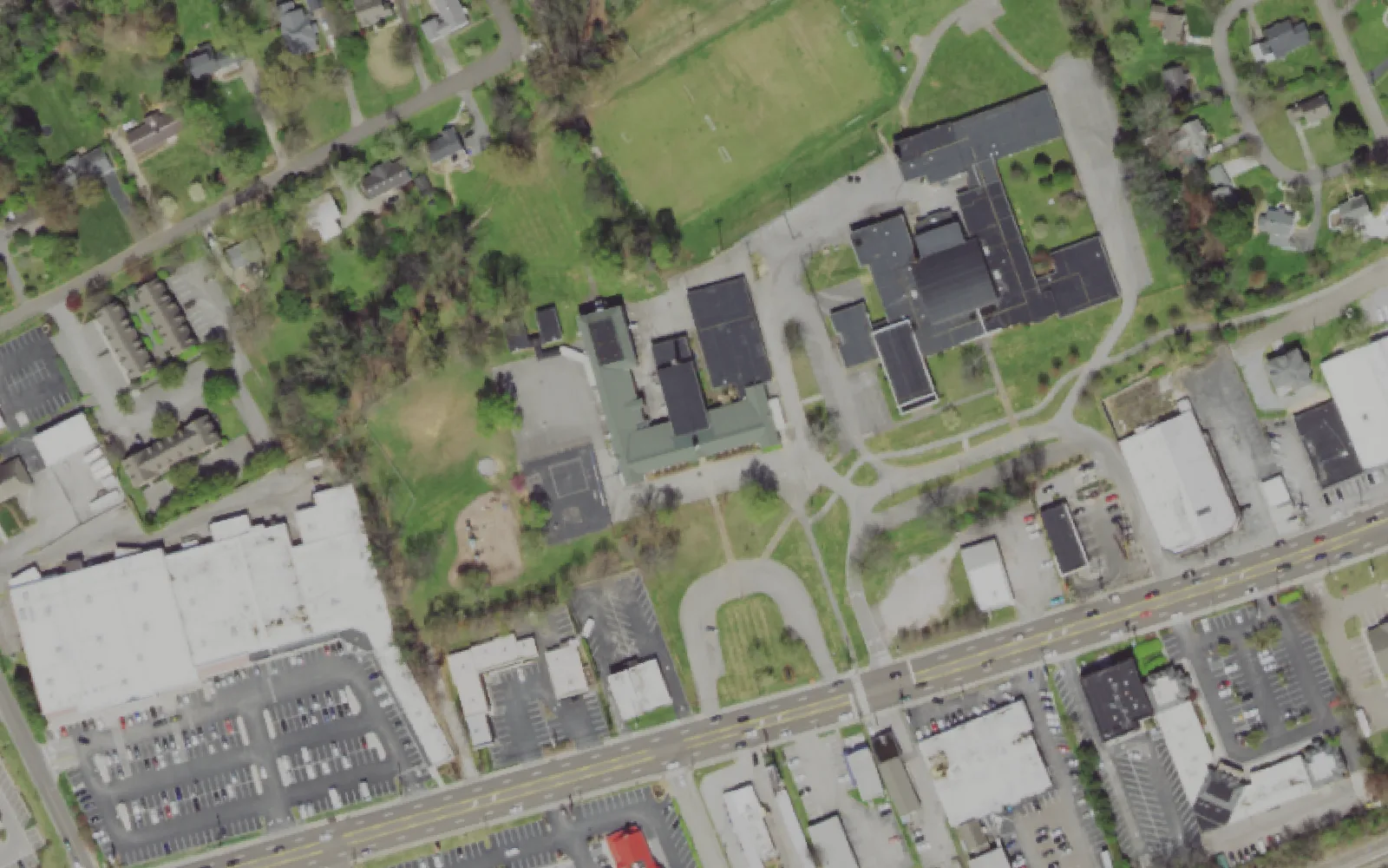 Aerial view of the area around Bearden Elementary School on Kingston Pike, Knoxville, from the 2021 National Agriculture Imagery Program survey