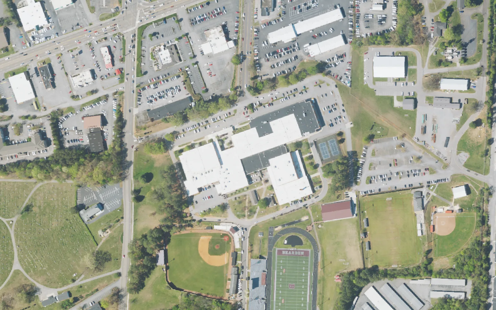 Aerial view of the area around Bearden High School on Kingston Pike, Knoxville, from the 2023 National Agriculture Imagery Program survey