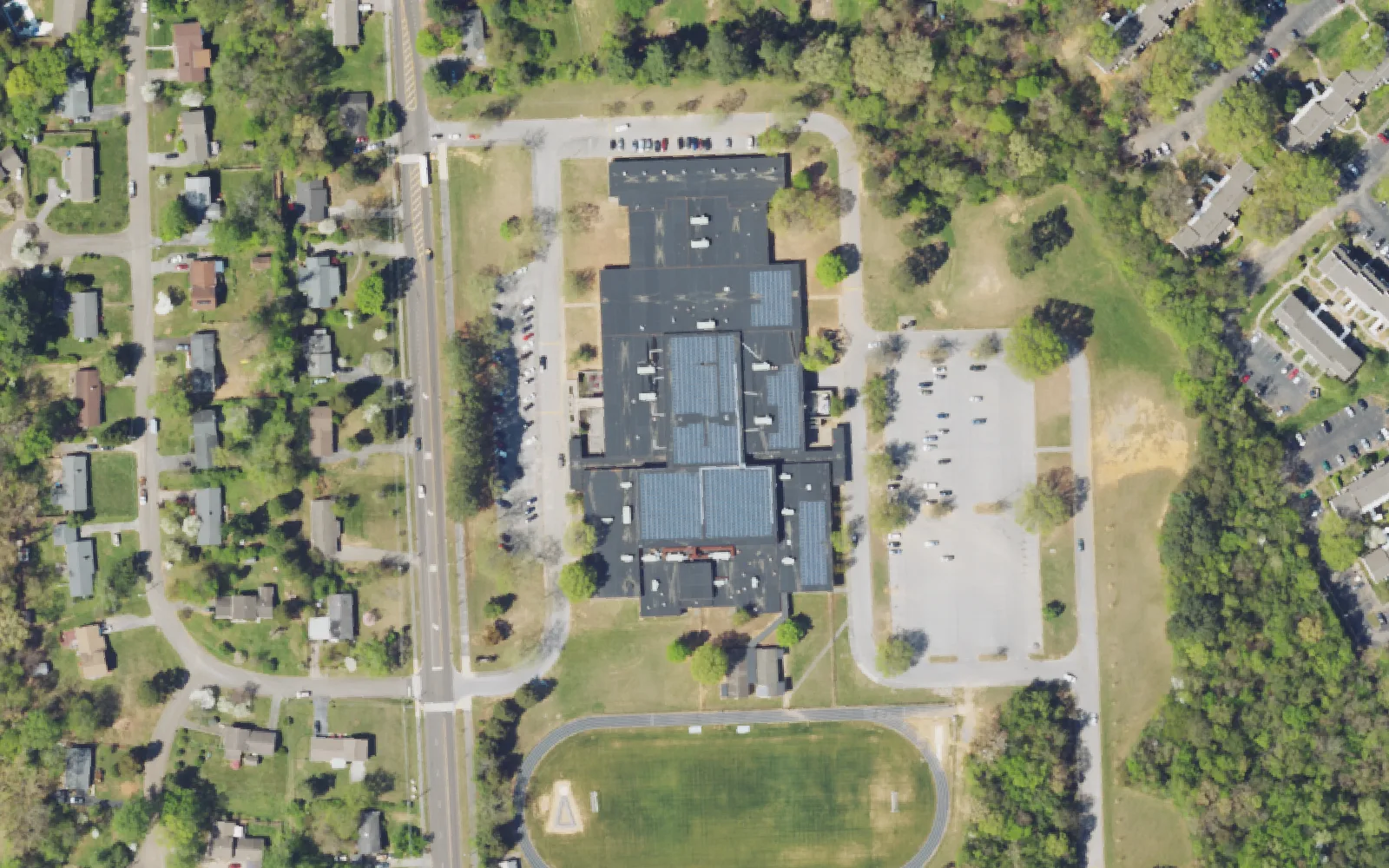 Aerial view of the area around Bearden Middle School on Francis Road, Knoxville, from the 2023 National Agriculture Imagery Program survey