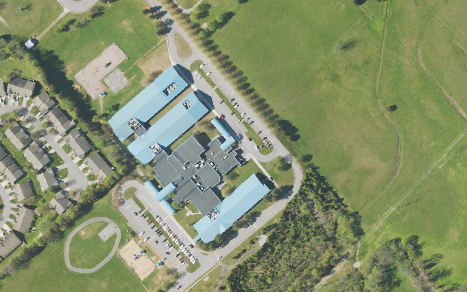 Aerial view of the area around Brickey-McCloud Elementary School on Dry Gap Pike, Knoxville, from the 2023 National Agriculture Imagery Program survey