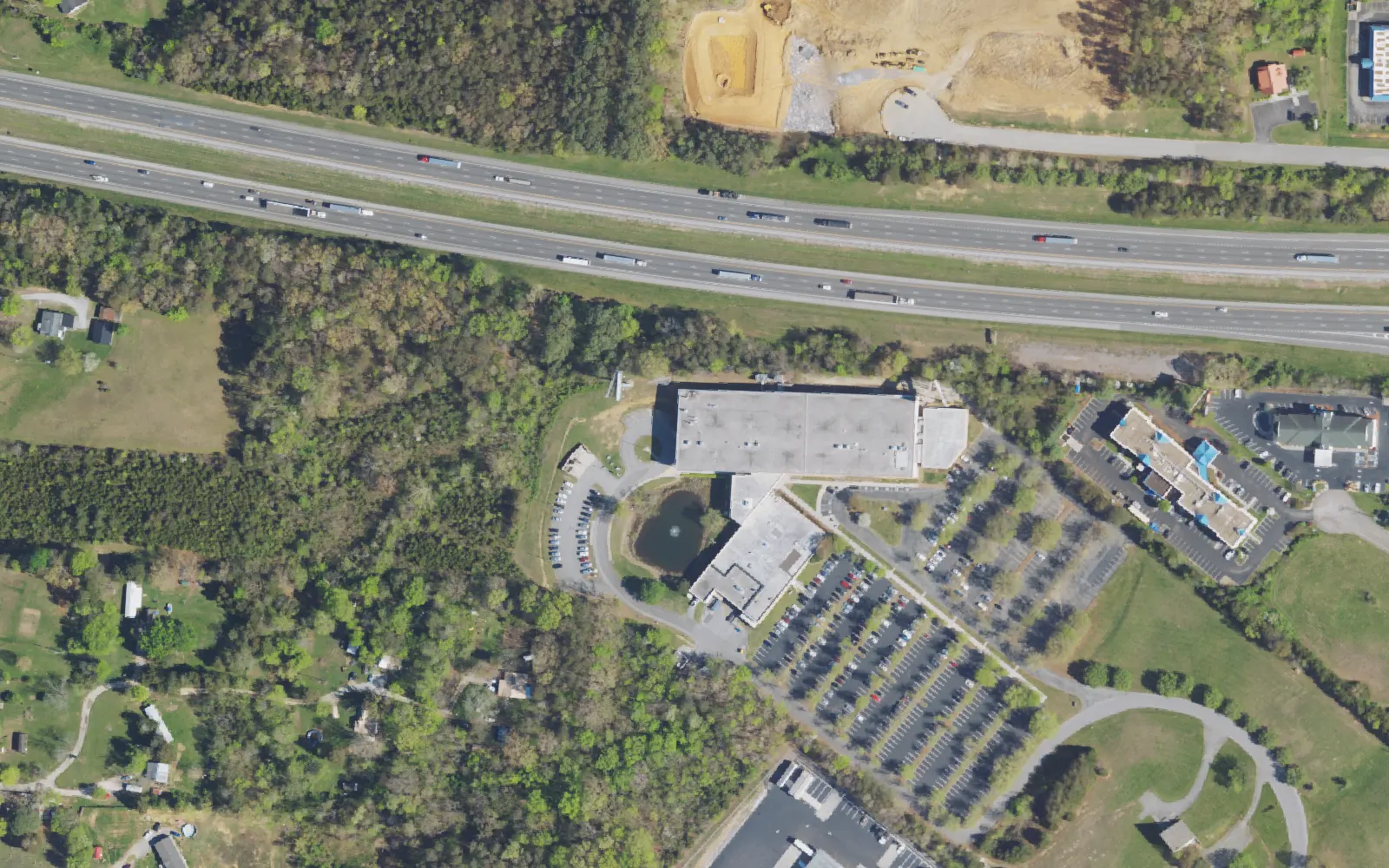 Aerial view of the area around Career Magnet Academy on Strawberry Plains Pike, Knoxville, from the 2023 National Agriculture Imagery Program survey