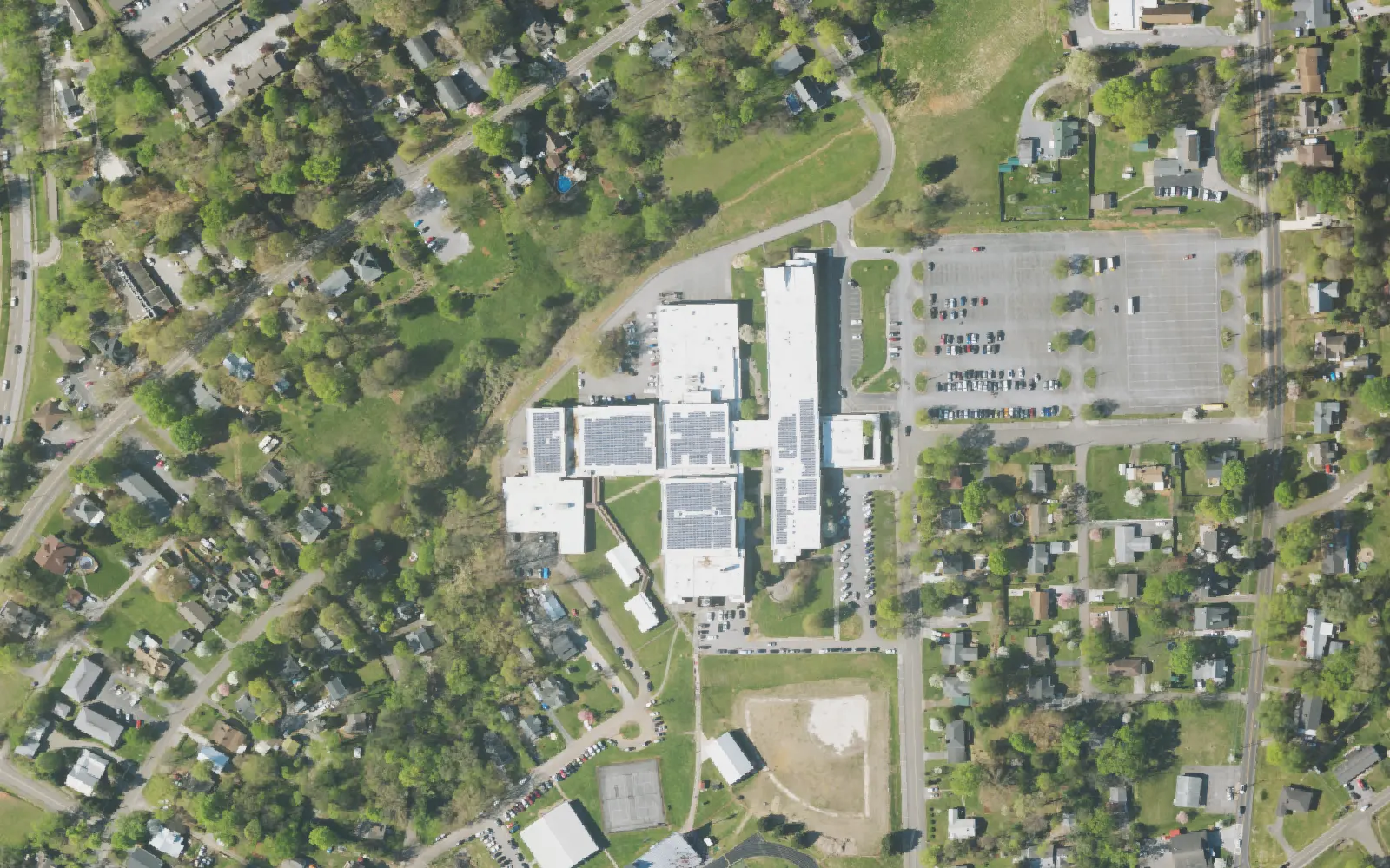 Aerial view of the area around Central High School on Jacksboro Pike, Knoxville, from the 2023 National Agriculture Imagery Program survey