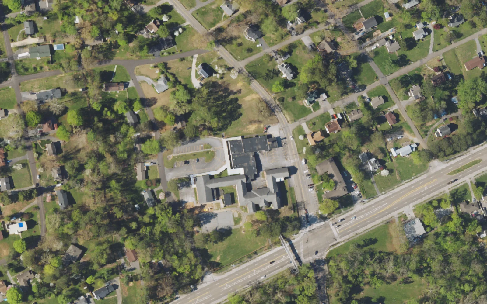 Aerial view of the area around Chilhowee Intermediate School on Asheville Highway, Knoxville, from the 2023 National Agriculture Imagery Program survey