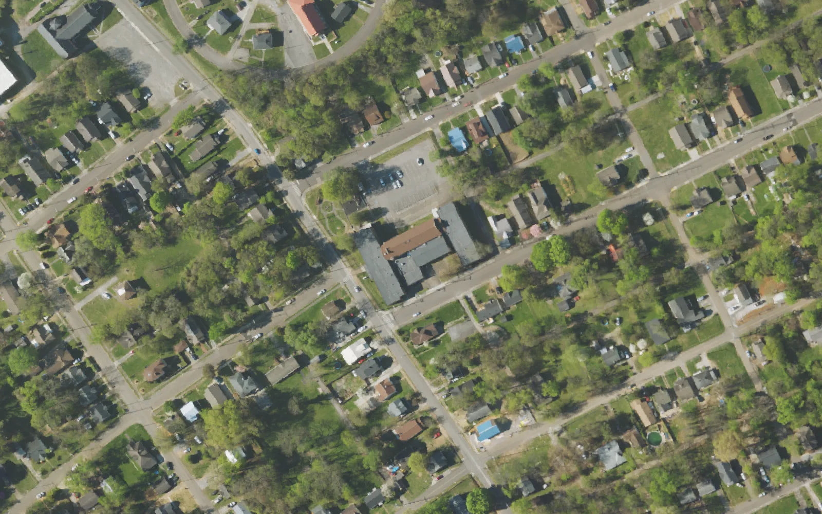 Aerial view of the area around Fair Garden Family Center on Fern Street, Knoxville, from the 2023 National Agriculture Imagery Program survey