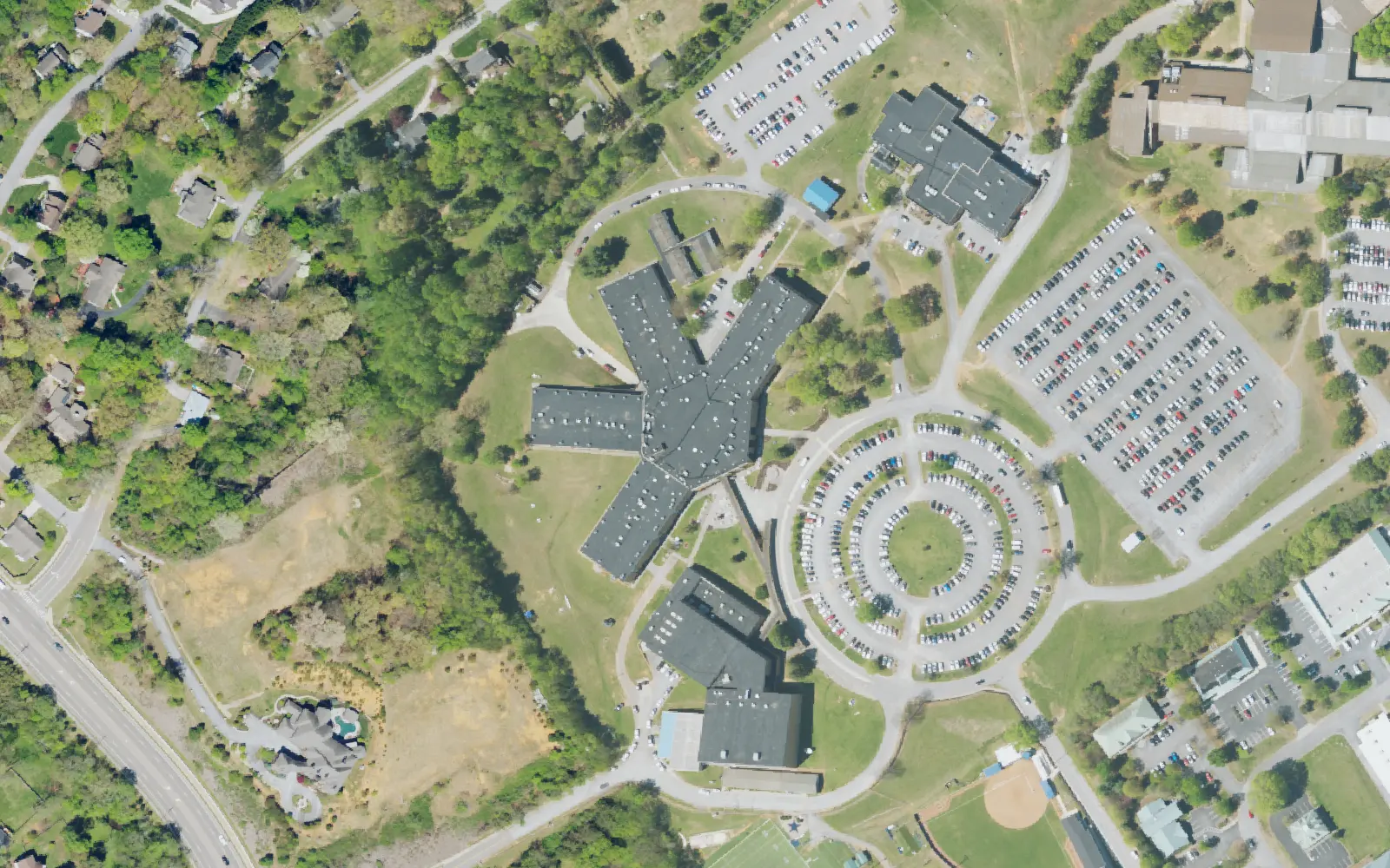 Aerial view of the area around Farragut High School on Kingston Pike, Farragut, from the 2023 National Agriculture Imagery Program survey