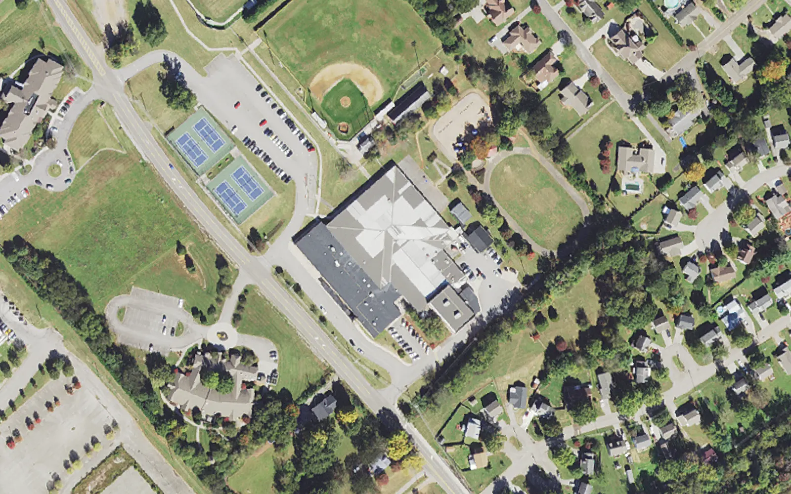 Aerial view of the area around Halls Elementary School on Andersonville Pike, Knoxville, from the 2018 National Agriculture Imagery Program survey