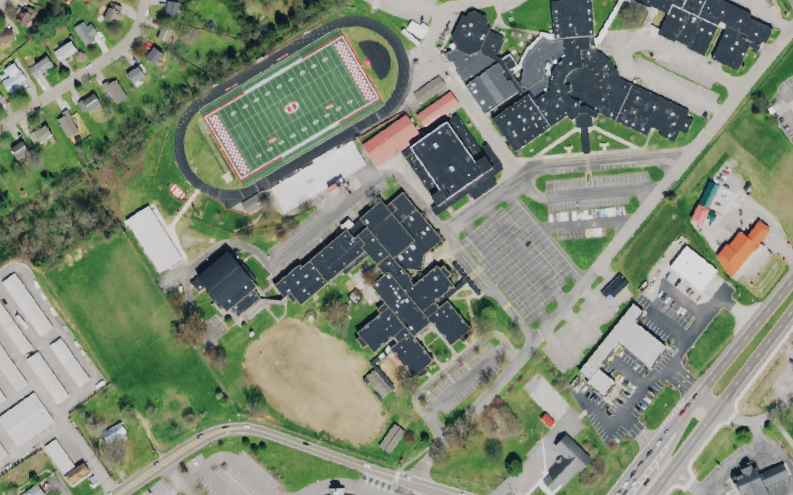 Aerial view of the area around Halls Middle School on E. Emory Road, Knoxville, from the 2021 National Agriculture Imagery Program survey