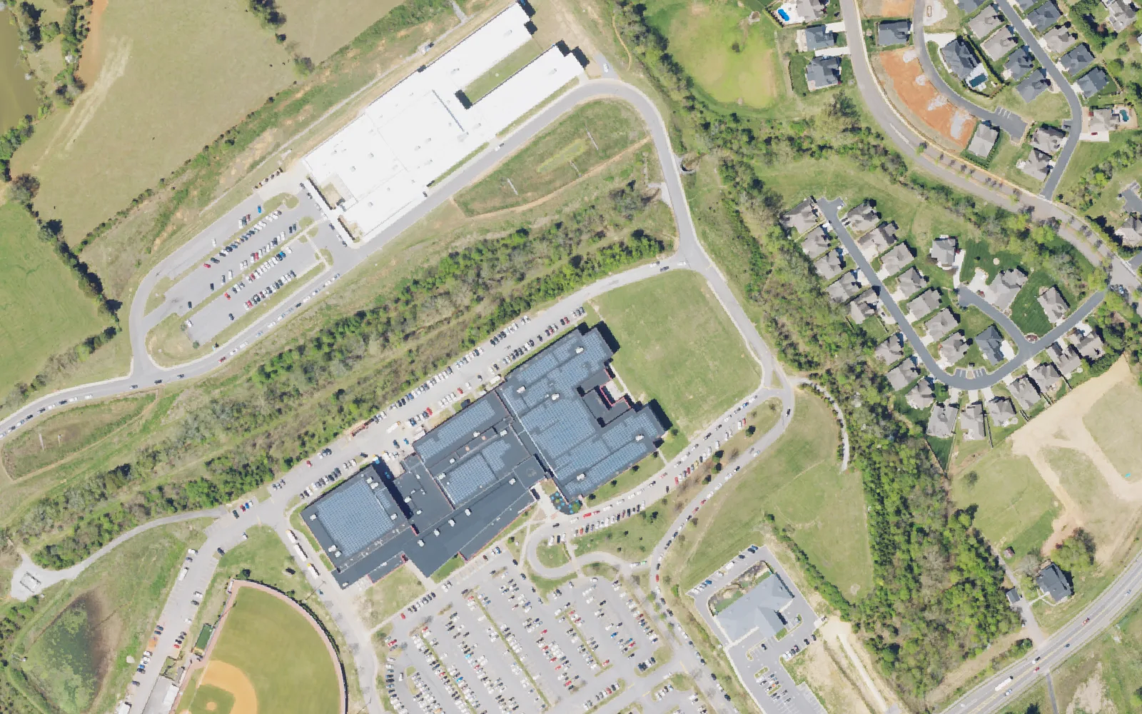 Aerial view of the area around Hardin Valley Academy on Hardin Valley Road, Knoxville, from the 2023 National Agriculture Imagery Program survey