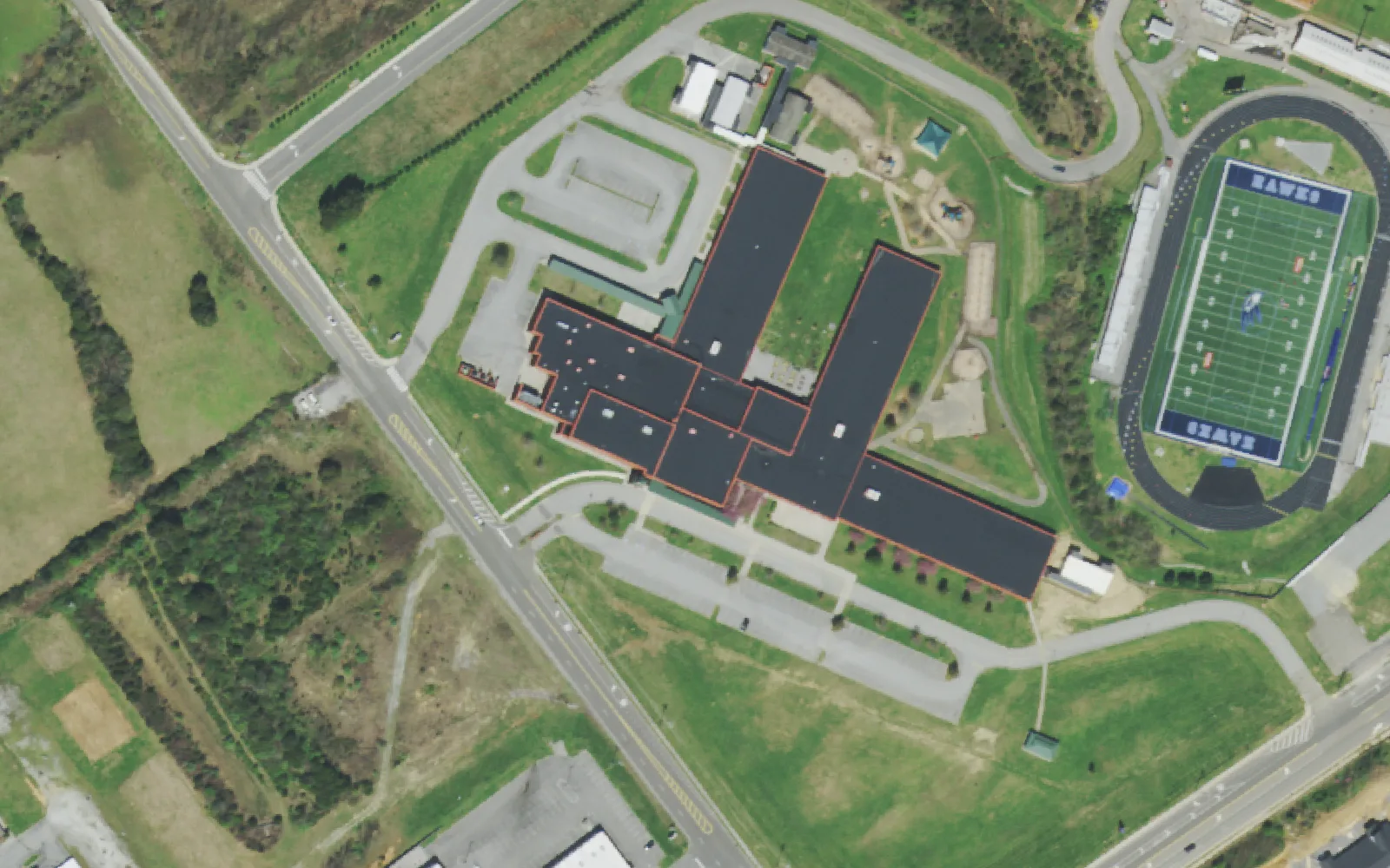 Aerial view of the area around Hardin Valley Elementary School on Hardin Valley Road, Knoxville, from the 2021 National Agriculture Imagery Program survey