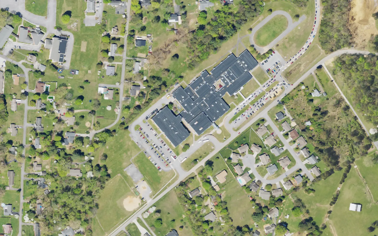 Aerial view of the area around Knox County Virtual School on Gray Hendrix Road, Knoxville, from the 2023 National Agriculture Imagery Program survey
