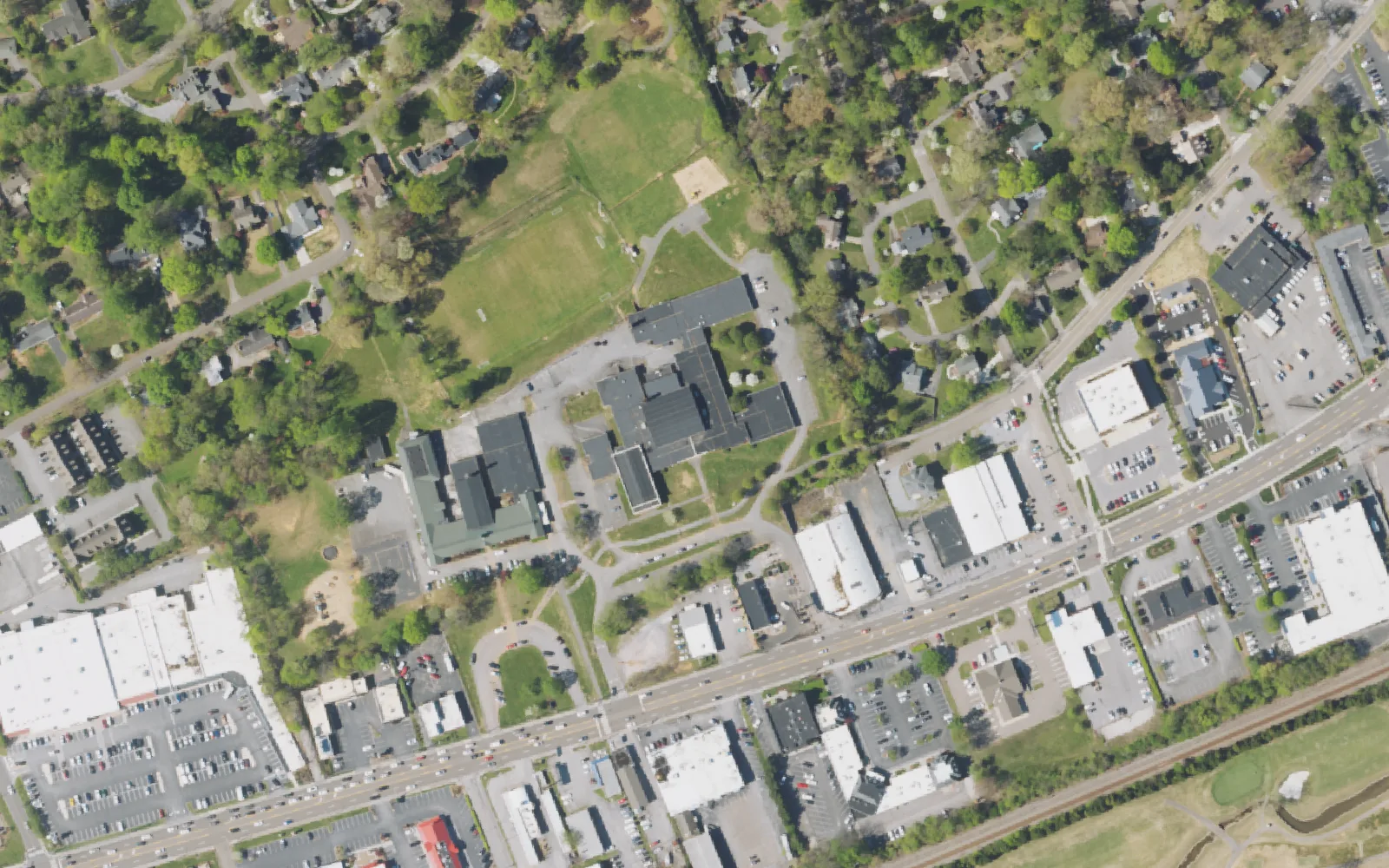 Aerial view of the area around Knoxville Adaptive Education Center on Kingston Pike, Knoxville, from the 2023 National Agriculture Imagery Program survey