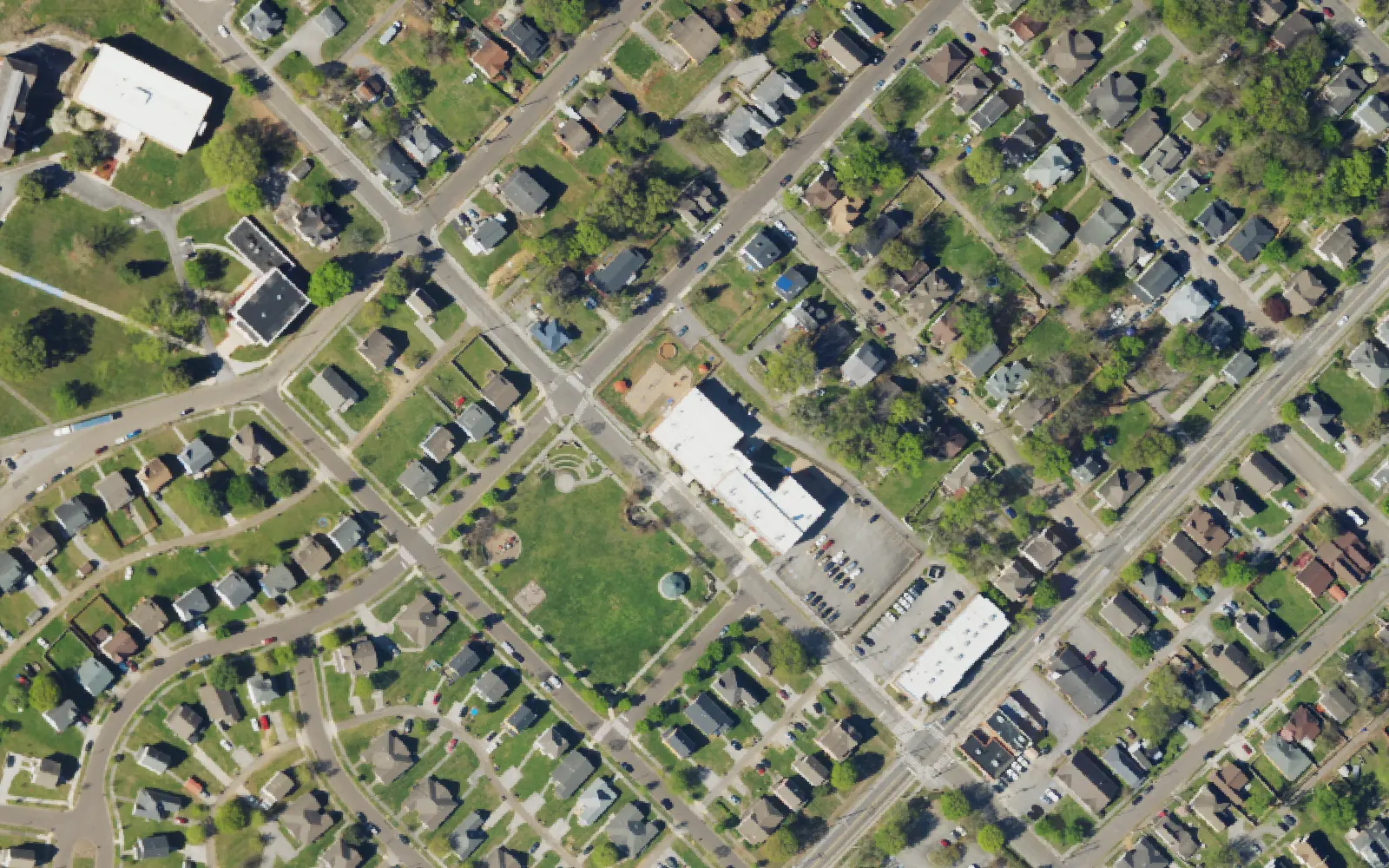 Aerial view of the area around Maynard Elementary School on College Street, Knoxville, from the 2023 National Agriculture Imagery Program survey