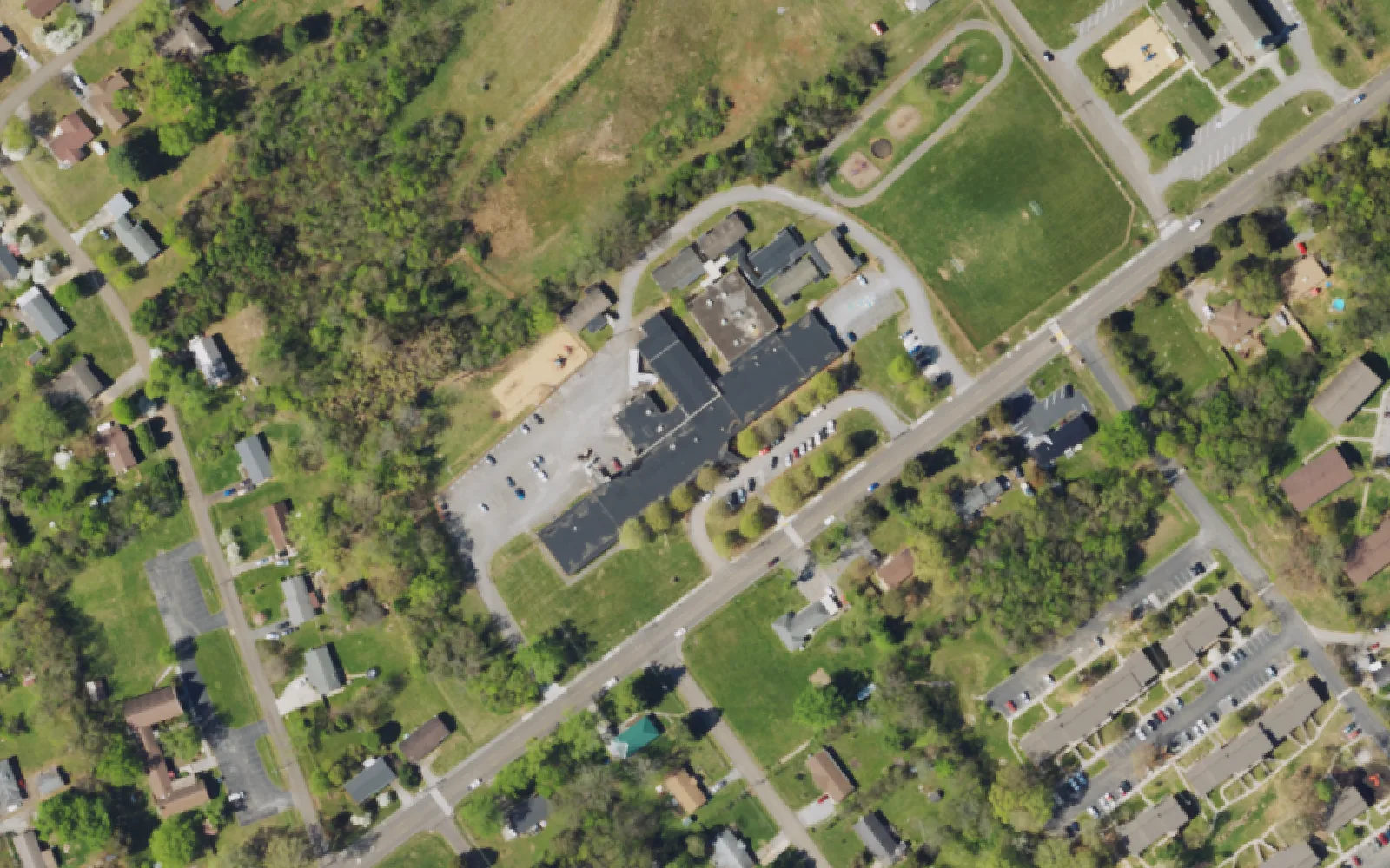 Aerial view of the area around Norwood Elementary School on Merchant Drive, Knoxville, from the 2023 National Agriculture Imagery Program survey