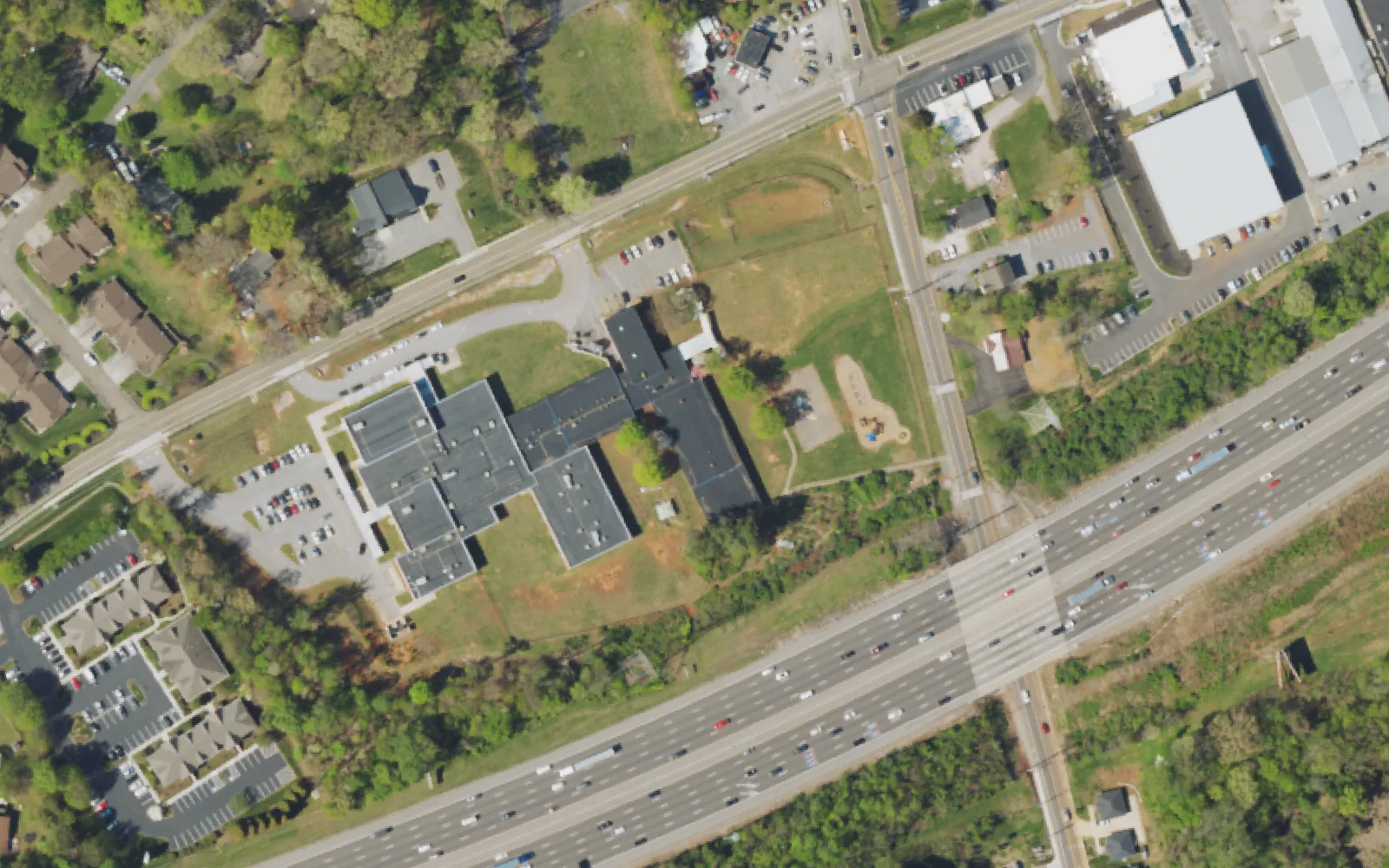 Aerial view of the area around Pond Gap Elementary School on Papermill Drive, Knoxville, from the 2023 National Agriculture Imagery Program survey
