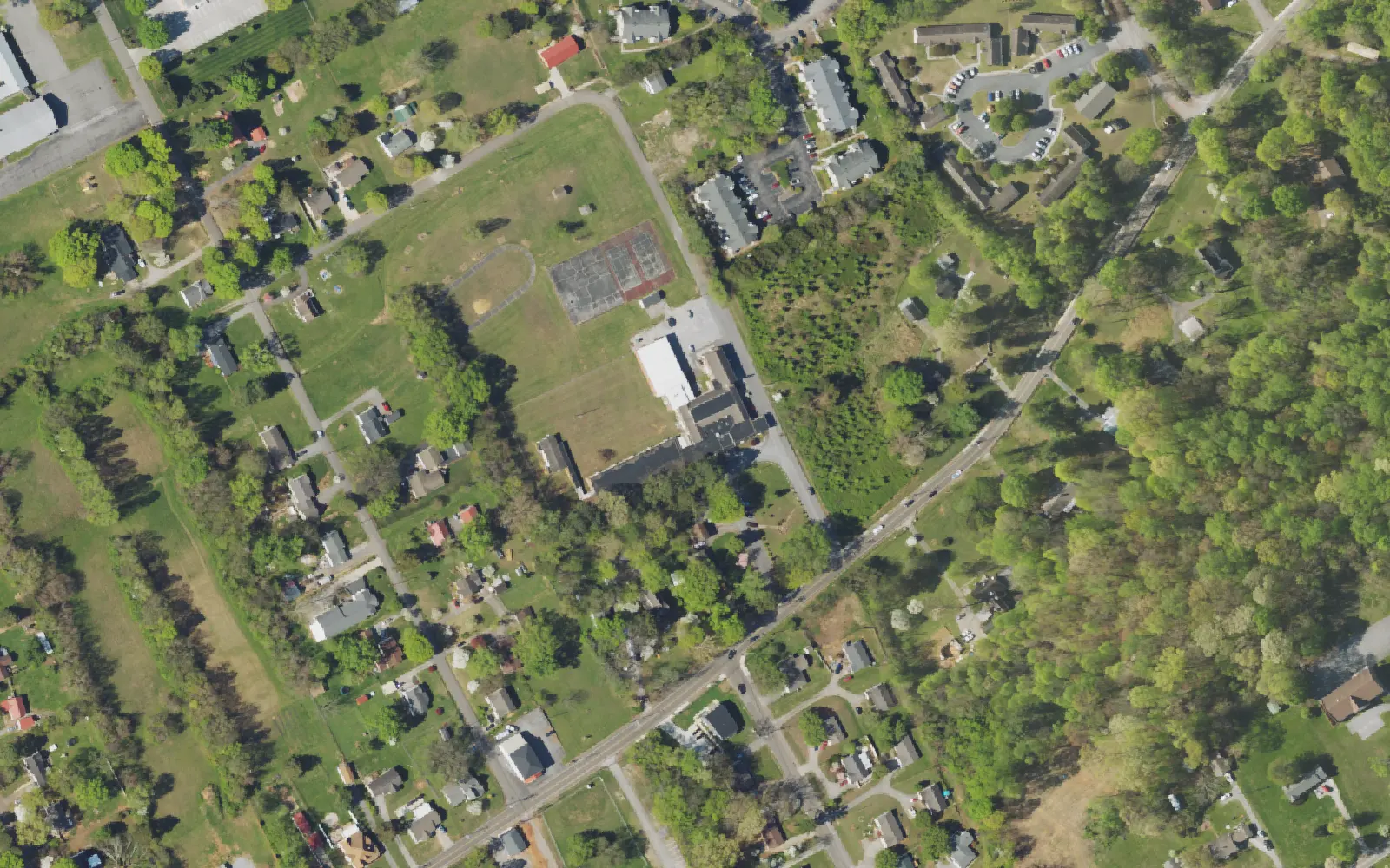 Aerial view of the area around Richard Yoakley School on Washington Pike, Knoxville, from the 2023 National Agriculture Imagery Program survey