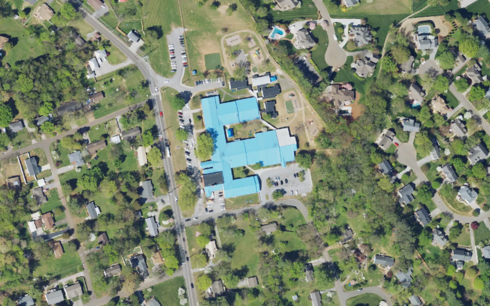 Aerial view of the area around Rocky Hill Elementary School on Morrell Road, Knoxville, from the 2023 National Agriculture Imagery Program survey