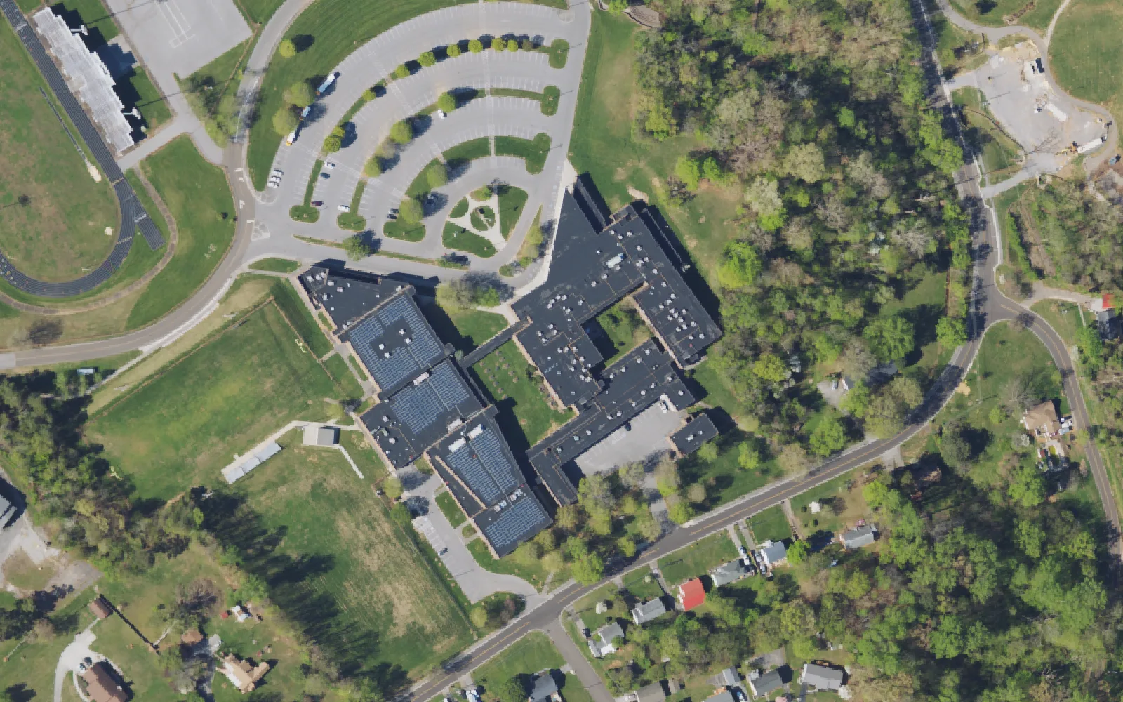 Aerial view of the area around South-Doyle Middle School on Decatur Road, Knoxville, from the 2023 National Agriculture Imagery Program survey