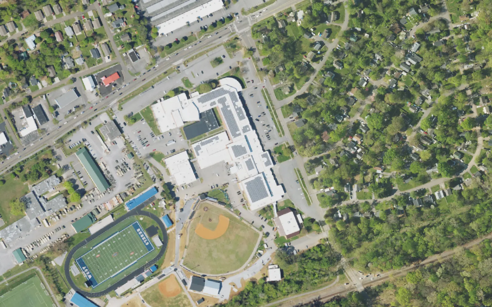 Aerial view of the area around West High School on Sutherland Avenue, Knoxville, from the 2023 National Agriculture Imagery Program survey