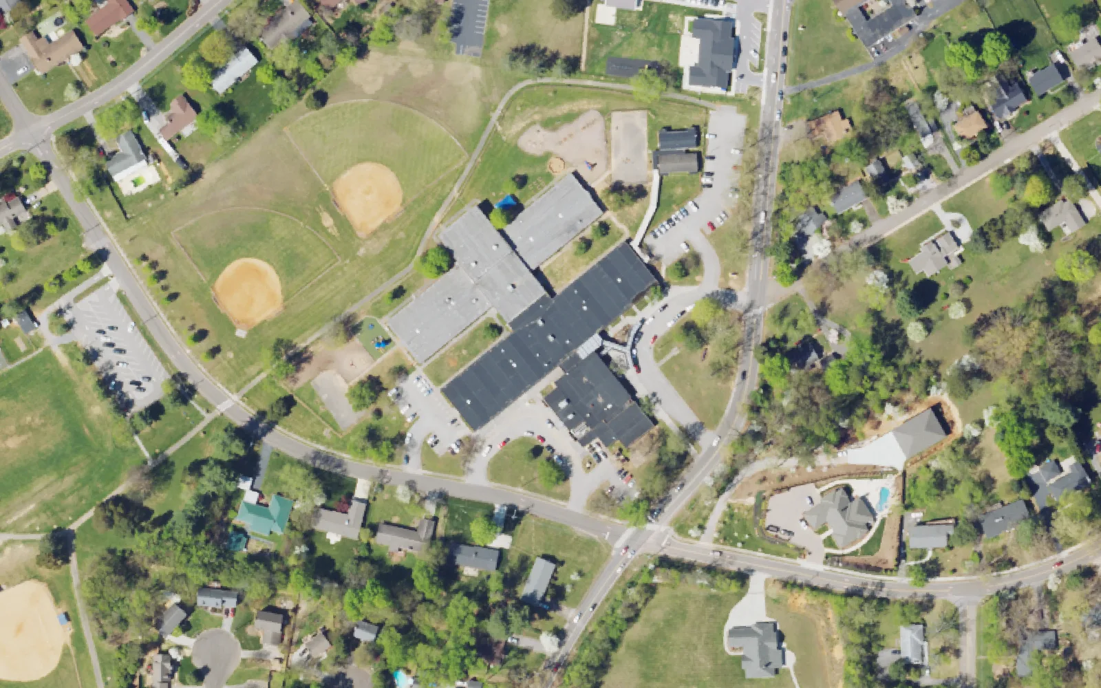 Aerial view of the area around West Hills Elementary School on Vanosdale Road, Knoxville, from the 2023 National Agriculture Imagery Program survey