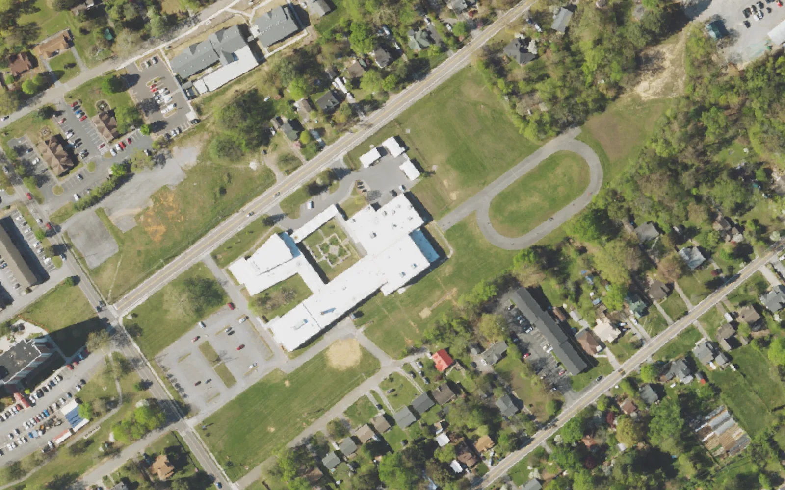 Aerial view of the area around Whittle Springs Middle School on White Oak Lane, Knoxville, from the 2023 National Agriculture Imagery Program survey
